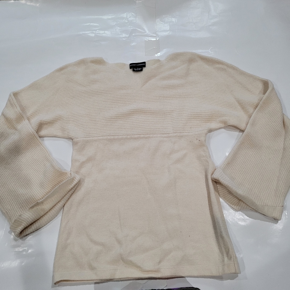 Cream Cashmere Ribbed Sweater Boat Neck